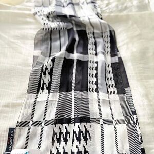 100% PURE SILK SCARF, by HALSTON RED, in BLACK/WHITE, 62 x 13 INCHES, A RARE FIN